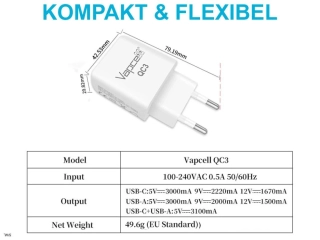USB nabíjecí adaptér Vapcel QC3